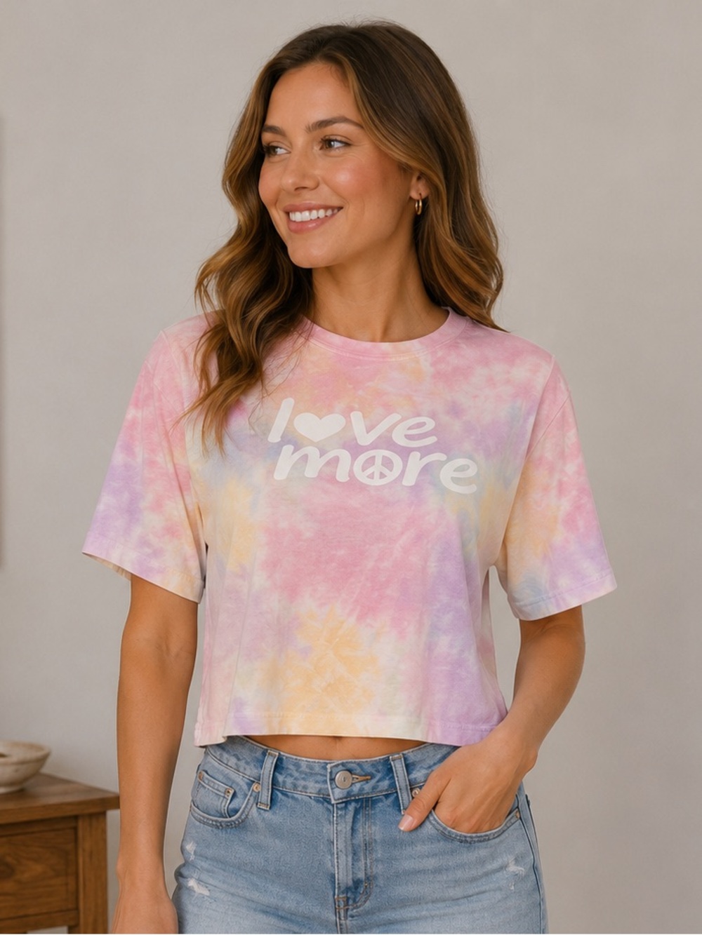 Tie Dye Cropped Tee Athleisure Boxy Love Pink Lavender Summer Festival Large
